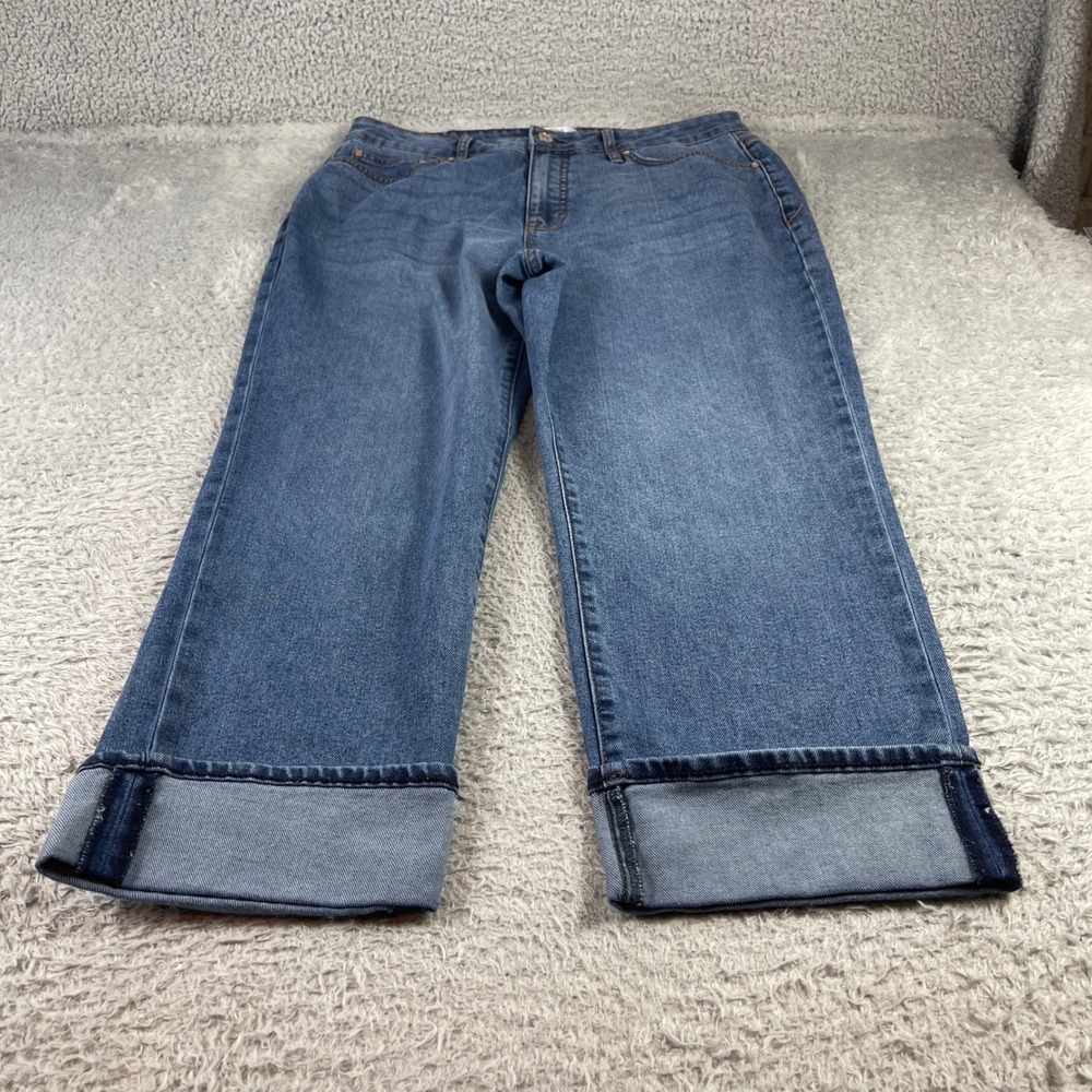 Edited x Hunter McGrady Womens Size 12 High Rise Straight Leg Cuffed Jeans Blue